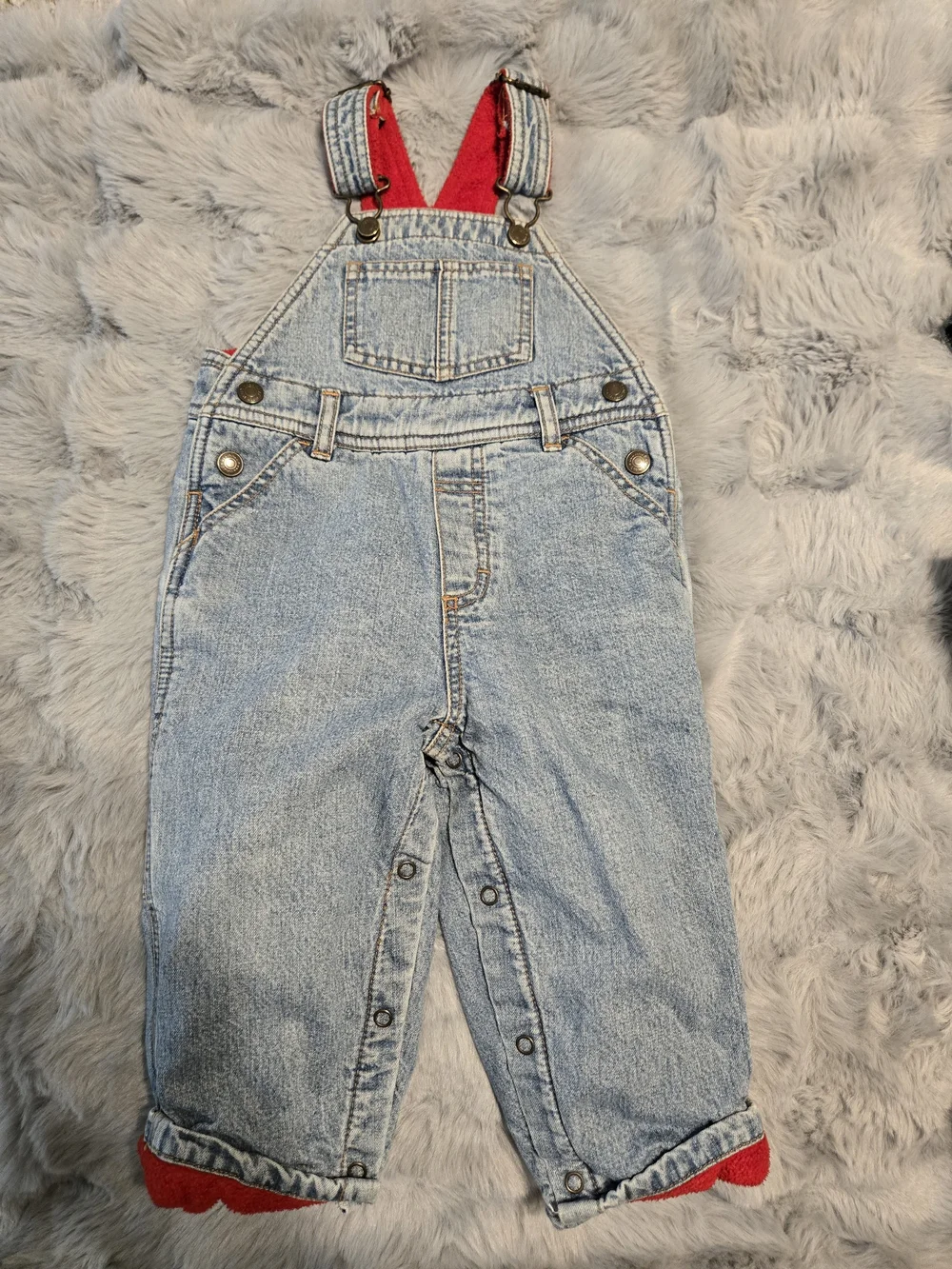 Vintage Old Navy Red Fleece Lined Denim Overalls 12-18M